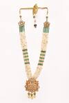 Buy_Anjali Jain_Green Pearls Carved Kundan Pendant Necklace _Online_at_Aza_Fashions