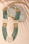 Shop_Anjali Jain_Blue Turquoise Stone And Pearl Embellished Necklace _at_Aza_Fashions