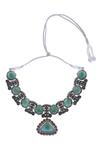 Auraa Trends_Blue Imitation Diamonds Embellished Choker Necklace Set _at_Aza_Fashions