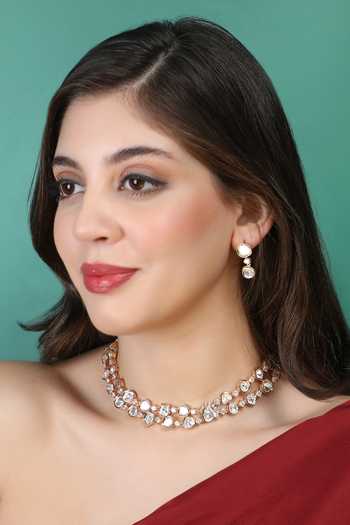 Buy_Auraa Trends_Gold Plated Stones Embellished Layered Necklace Set _at_Aza_Fashions
