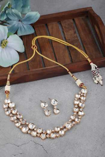 Shop_Auraa Trends_Gold Plated Stones Embellished Layered Necklace Set _at_Aza_Fashions