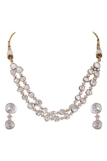 Auraa Trends_Gold Plated Stones Embellished Layered Necklace Set _Online_at_Aza_Fashions