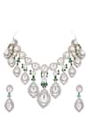 Auraa Trends_Green Zircons Embellished Layered Necklace Set _Online_at_Aza_Fashions