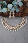 Shop_Auraa Trends_Gold Plated Diamonds, Pearls, Stones Embellished Choker Necklace Set _at_Aza_Fashions