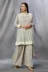 Buy_Aksh_Ivory Georgette Printed Kantha Round Kurta Sharara Set _at_Aza_Fashions