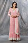 Aksh_Pink Georgette Printed Floral V Neck Fit And Flare Anarkali With Dupatta _at_Aza_Fashions