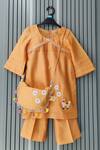 Buy_House Of Tushaom_Orange Chanderi , Embroidery, Lace, Pearls, Lama Kurta And Pant Set _at_Aza_Fashions