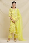 Buy_Samyukta Singhania_Yellow Cotton Printed And Embroidered Leaf V Neck Kurta Set _at_Aza_Fashions