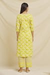 Shop_Samyukta Singhania_Yellow Cotton Printed And Embroidered Leaf V Neck Kurta Set _at_Aza_Fashions