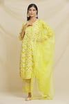 Buy_Samyukta Singhania_Yellow Cotton Printed And Embroidered Leaf V Neck Kurta Set _Online_at_Aza_Fashions