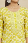 Shop_Samyukta Singhania_Yellow Cotton Printed And Embroidered Leaf V Neck Kurta Set _Online_at_Aza_Fashions