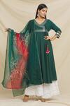 Buy_Samyukta Singhania_Green Rayon Embellished Gota Work V Neck Anarkali Sharara Set _Online_at_Aza_Fashions