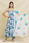 Shop_Samyukta Singhania_Blue Cotton Printed Garden Halter Neck Anarkali Pant Set _Online_at_Aza_Fashions