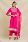 Buy_Samyukta Singhania_Pink Rayon Embellished Gota Work Round Neck Anarkali Pant Set _at_Aza_Fashions