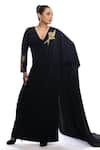 Buy_Masaba_Black Heavy Crepe Placement Embellished Son Chidiya V Neck Saree Gown For Women_at_Aza_Fashions