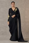 Buy_Masaba_Black Heavy Crepe Placement Embellished Son Chidiya V Neck Saree Gown For Women_Online_at_Aza_Fashions