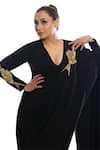 Shop_Masaba_Black Heavy Crepe Placement Embellished Son Chidiya V Neck Saree Gown For Women_Online_at_Aza_Fashions