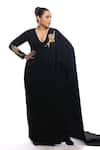 Masaba_Black Heavy Crepe Placement Embellished Son Chidiya V Neck Saree Gown For Women_at_Aza_Fashions
