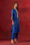 Buy_Anantaa by Roohi_Blue Silk Chanderi Embroidered Sequins Notched Round Neck Yoke Kurta And Pant Set _Online_at_Aza_Fashions