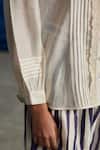 Shop_AHMEV_Ivory Chanderi Embellished Lace Band Collar Hazel Pintuck Shirt_Online_at_Aza_Fashions