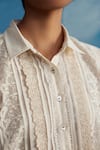 AHMEV_Ivory Chanderi Embellished Lace Spread Collar Marrila Shirt _Online_at_Aza_Fashions