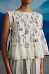 AHMEV_Ivory Top Chanderi Printed Abstract Boat Neck Calantha Pleated _Online_at_Aza_Fashions