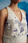 AHMEV_Ivory Chanderi Printed Abstract V Neck Salvia Top _Online_at_Aza_Fashions