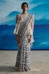 Buy_AHMEV_Ivory Chanderi Printed Stripe Willow Saree _at_Aza_Fashions