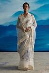 Buy_AHMEV_Ivory Organza Embellished Lace Ambrosia Border Saree _at_Aza_Fashions