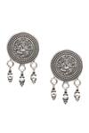 Shop Sangeeta Boochra Silver Plated Lord Ganesha Oxidised Carved Drop Earrings at Aza Fashions Shop_Sangeeta Boochra_Silver Plated Lord Ganesha Oxidised Carved Drop Earrings _at_Aza_Fashions