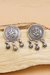 Buy_Sangeeta Boochra_Silver Plated Lord Ganesha Oxidised Carved Starlet Drop Earrings _at_Aza_Fashions