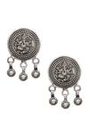 Shop_Sangeeta Boochra_Silver Plated Lord Ganesha Oxidised Carved Starlet Drop Earrings _at_Aza_Fashions