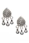 Shop_Sangeeta Boochra_Silver Plated Cut Work Carved Glorious Leaflet Oxidised Drop Earrings _at_Aza_Fashions