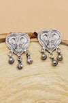 Buy_Sangeeta Boochra_Silver Plated Cut Work Carved Parrot Oxidised Heart Drop Earrings _at_Aza_Fashions