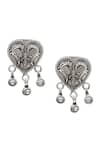 Shop_Sangeeta Boochra_Silver Plated Cut Work Carved Parrot Oxidised Heart Drop Earrings _at_Aza_Fashions