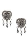 Shop_Sangeeta Boochra_Silver Plated Cut Work Carved Parrot Oxidised Drop Earrings _at_Aza_Fashions