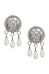 Shop_Sangeeta Boochra_Silver Plated Circular Carved Oxidised Dangler Earrings _at_Aza_Fashions