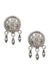 Shop_Sangeeta Boochra_Silver Plated Cut Work Carved Circular Dangler Earrings _at_Aza_Fashions