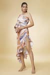 Buy_Naintara Bajaj_Multi Color Modal Silk Floral One Shoulder Cascade Delight Pattern Dress_Online_at_Aza_Fashions