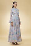 Buy_Naintara Bajaj_Blue Pure Chiffon Abstract Tie-up Neck Misty Meadows Pattern Dress_Online_at_Aza_Fashions