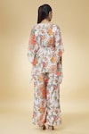 Shop_Naintara Bajaj_White Jacket Pure Chiffon Floral Square Neck Citrus Blossom Pattern Pant Set_at_Aza_Fashions