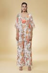 Buy_Naintara Bajaj_White Jacket Pure Chiffon Floral Square Neck Citrus Blossom Pattern Pant Set_Online_at_Aza_Fashions