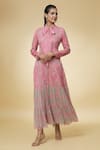 Buy_Samyukta Singhania_Pink Pure Georgette Abstract Tie-up Neck Blushing Botanicals Pattern Dress _at_Aza_Fashions