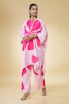 Buy_Naintara Bajaj_Pink Modal Satin Floral Hibuscus Infused Ensemble Pattern Kaftan Top And Pant Set_at_Aza_Fashions