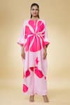 Naintara Bajaj_Pink Modal Satin Floral Hibuscus Infused Ensemble Pattern Kaftan Top And Pant Set_at_Aza_Fashions