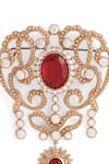 Cosa Nostraa_Gold Glass Stone Fab Flora Embellished Brooch _at_Aza_Fashions