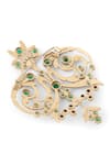 Cosa Nostraa_Gold Glass Stone Ornate Aura Embellished Brooch _at_Aza_Fashions