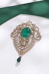 Shop_Cosa Nostraa_Gold Glass Stones Emerald Studded Love Brooch _at_Aza_Fashions