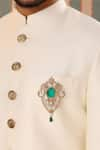 Cosa Nostraa_Gold Glass Stones Emerald Studded Love Brooch _Online_at_Aza_Fashions