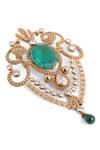 Buy_Cosa Nostraa_Gold Glass Stones Emerald Studded Love Brooch _Online_at_Aza_Fashions